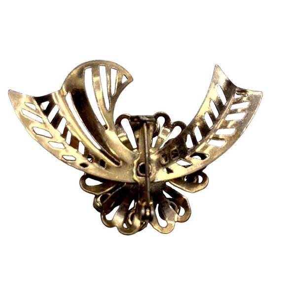 Vintage Blue Faceted Flower Gold Tone Fashion Brooch Pin Open Work Round Stones - Picture 8 of 9